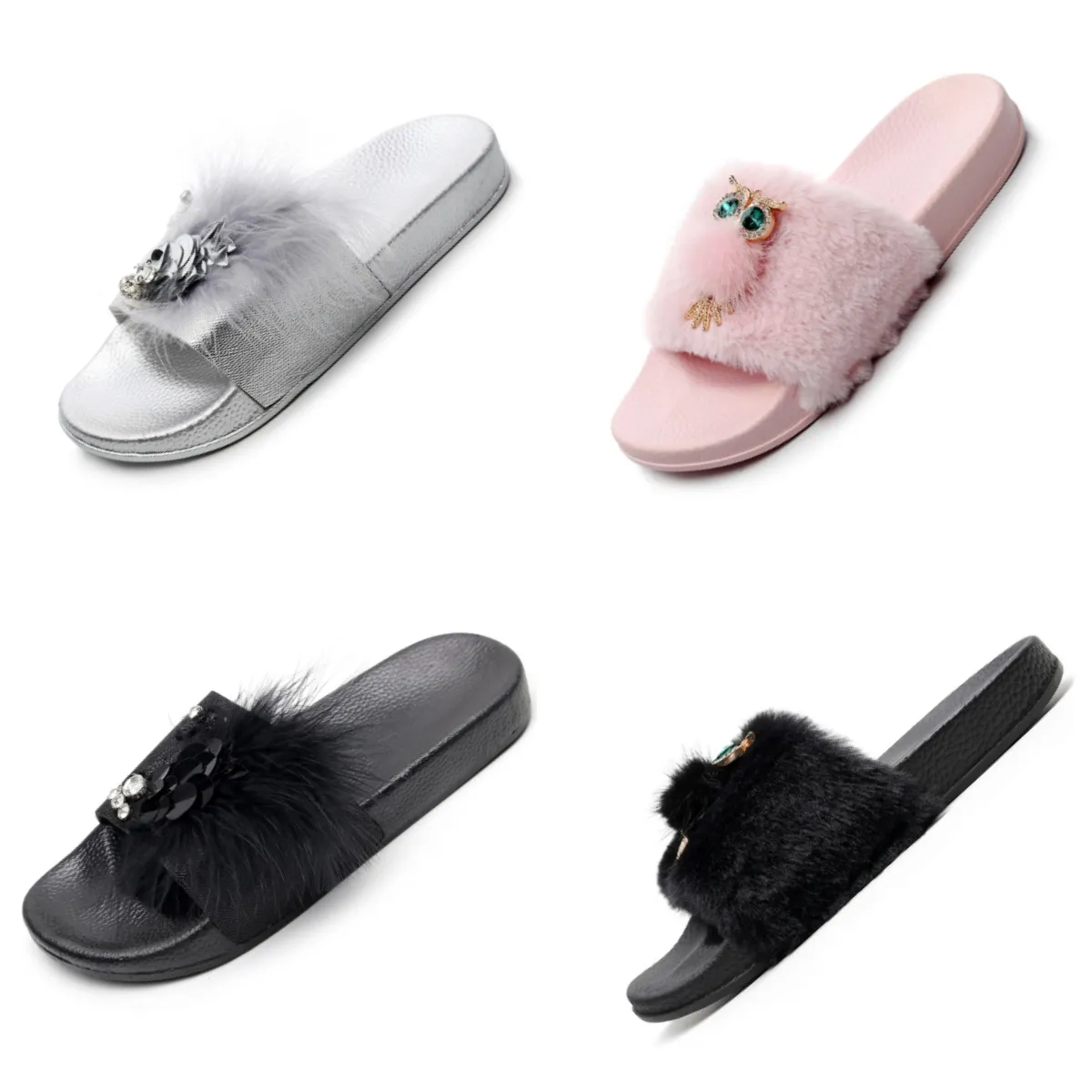 2024 GAI Designer Pantoufles Rose Gris Femmes Sandales À Talons D'été De Haute Qualité Mode Pantoufles En Peluche Sandales Avec Antidérapant Externe Noir EVA NEWstyle