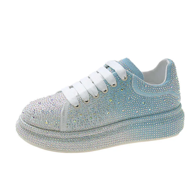 HBP icke-varumärke kvinnors damer avslappnad snörning av bling tränare skater skor sneakers storlekar diy full strass sko kristall nya vandringar skor