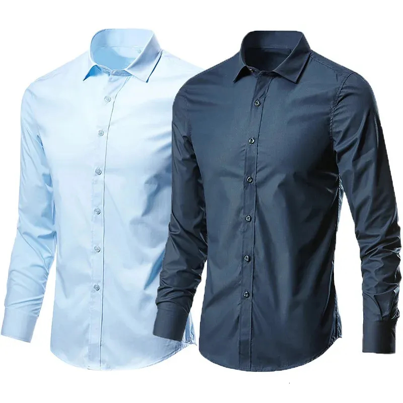 Hela säsongen Fashion Mens Business Dress Slim Fit Working Shirt Anti-Wrinkle Solid Long Sleeve Social Formal Shirts For Men 240319