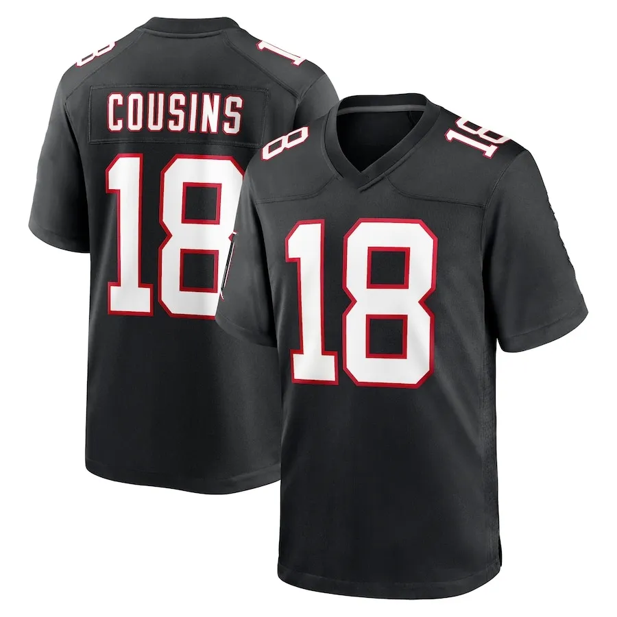 2024 Jersey New Move ATL KIRK COUSINS 18チームジャージーブラックホワイトカラーステッチメンズサイズS-XXXL