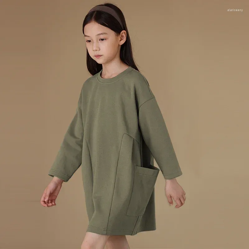 Robes d'automne pour filles, vêtements pour enfants, robe à manches longues, mode, col rond, panneau plissé, Design décontracté, pour enfants