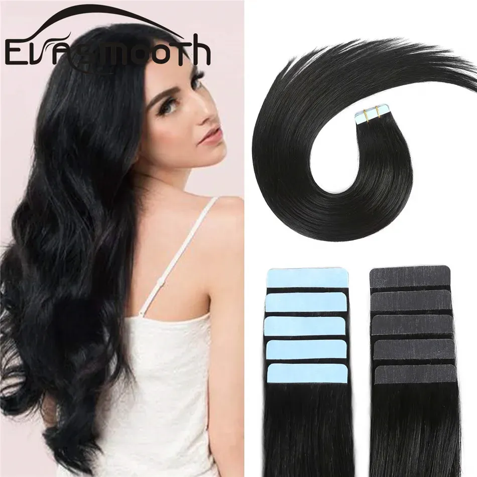 Extensions, Tape-in-Echthaar-Verlängerung, Hauteinschlag, natürliches Haar, Maschine Remy, glattes braunes Haar, unsichtbarer Kleber, Echthaar-Extensions