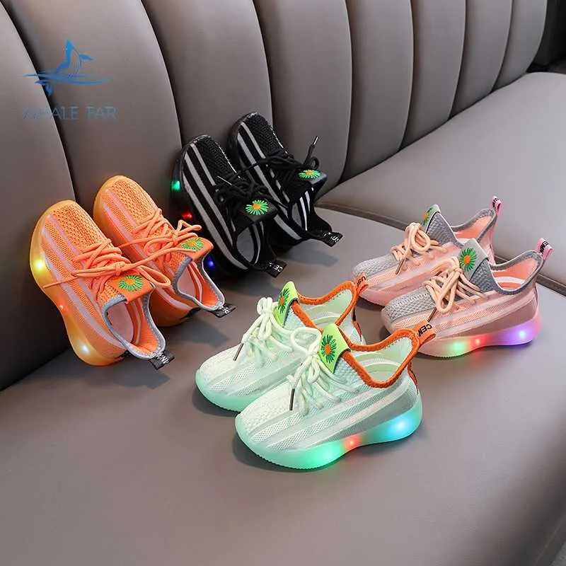 HBP Baskets de course à lacets en maille respirante pour filles et garçons sans marque pour enfants en bas âge enfants LED lumière brillante chaussures de sport décontractées