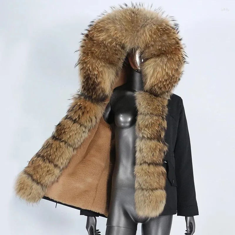 Trenchs de femmes Furyourself 2024 Femmes imperméables Parka Manteau de fourrure véritable Collier naturel Veste d'hiver Vêtements d'extérieur Chaud Streetwear Luxe