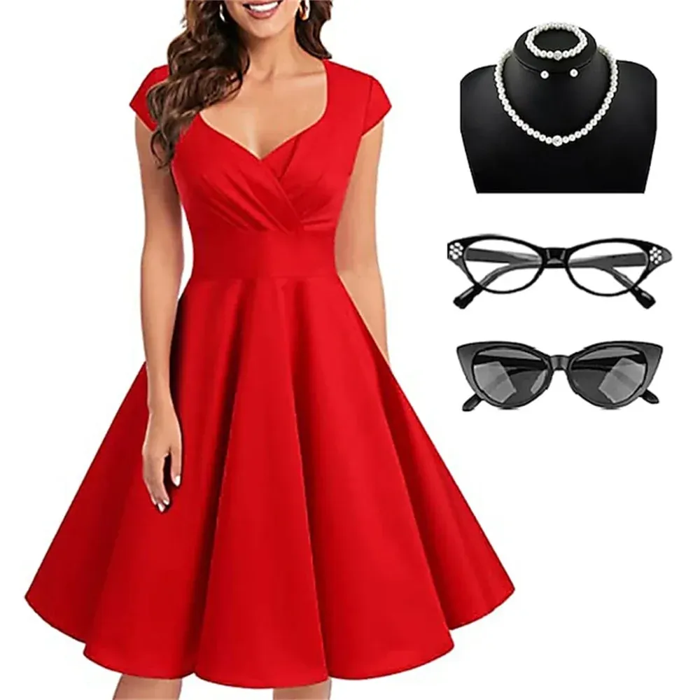 Retro Vintage 1950s Rockabilly A-Line Dress Flare Dress Audrey Hepburn Women's Cosplay Costum