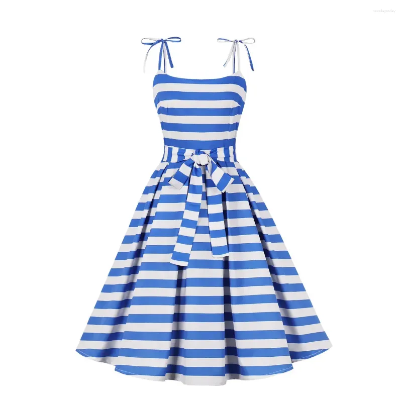 Abiti casual Retro Plaid a righe estivo per le donne 2024 Robe Pinup Sexy senza spalline Vintage Swing Cocktail Party Prom Dress Ladies