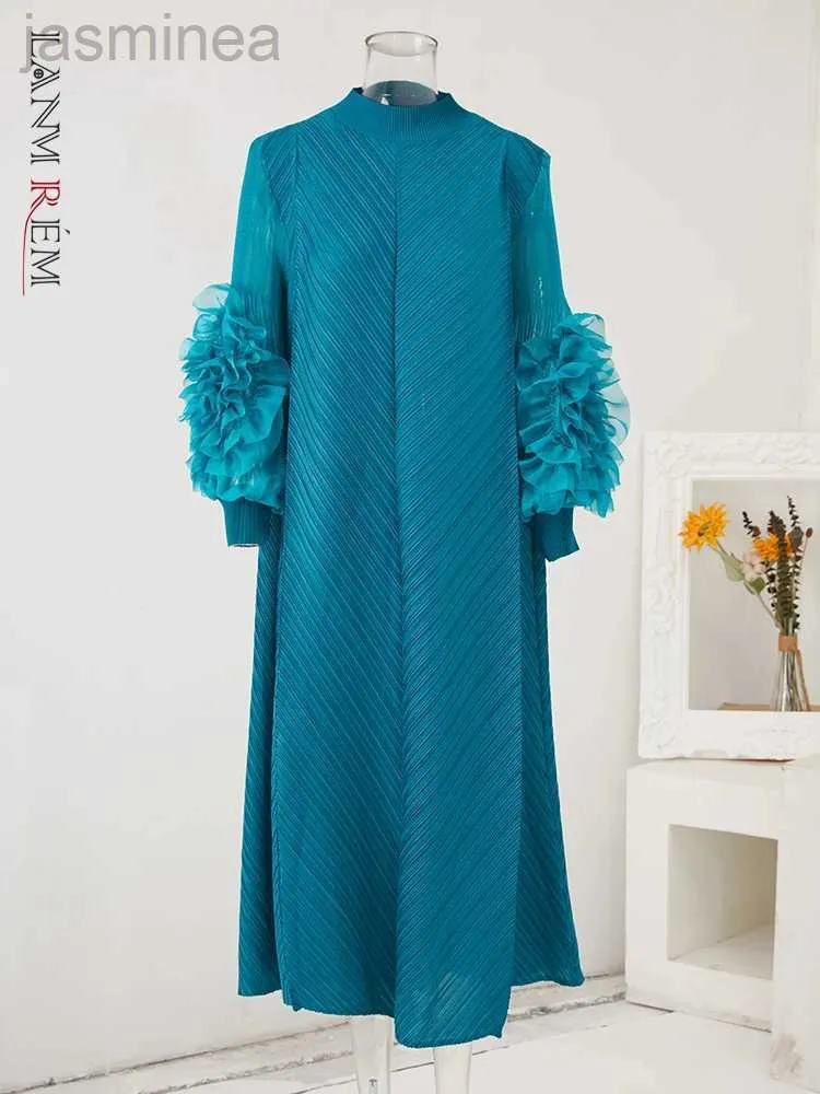 Basic Casual Dresses LANMREM Maxi Dress Spliced Fungus Full Sleeve Dresses Women Clothing 24319