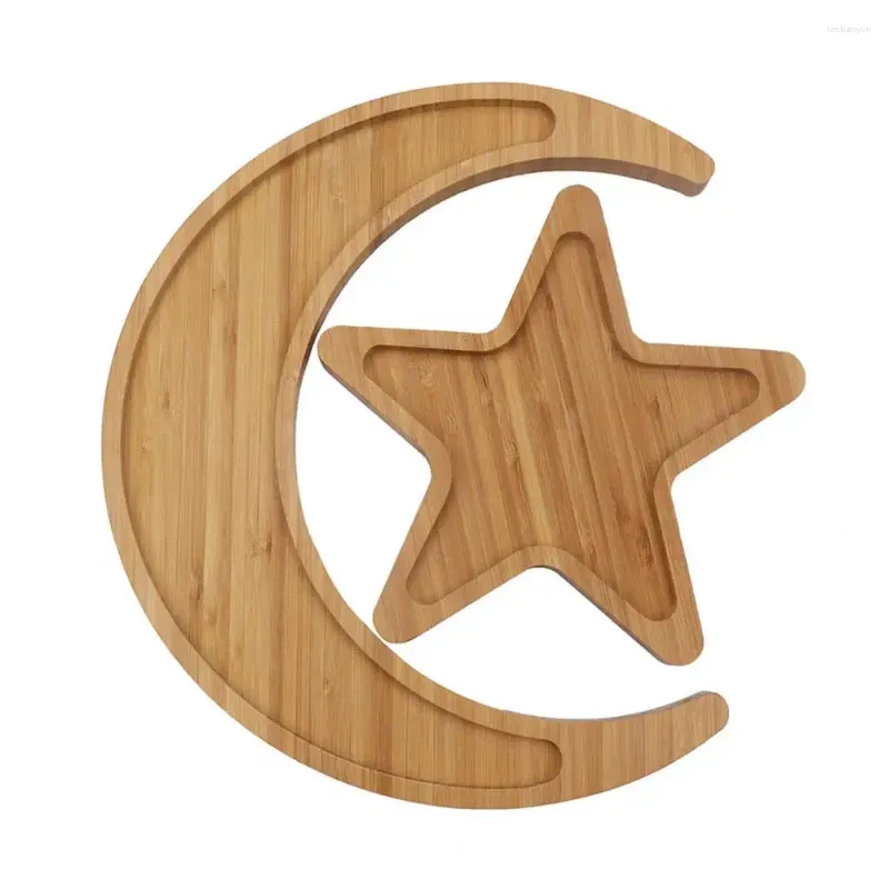 Plates Wooden Serving Platters Moon Star Tray Set For Home Kitchen Table Easy To Clean Pallet Breakfast Dinner