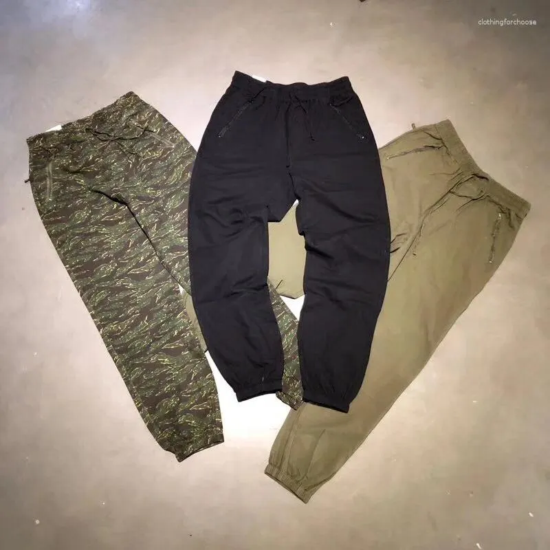 Calças masculinas estilo militar cordão elástico na cintura calças casuais camuflagem impressa jogger denim