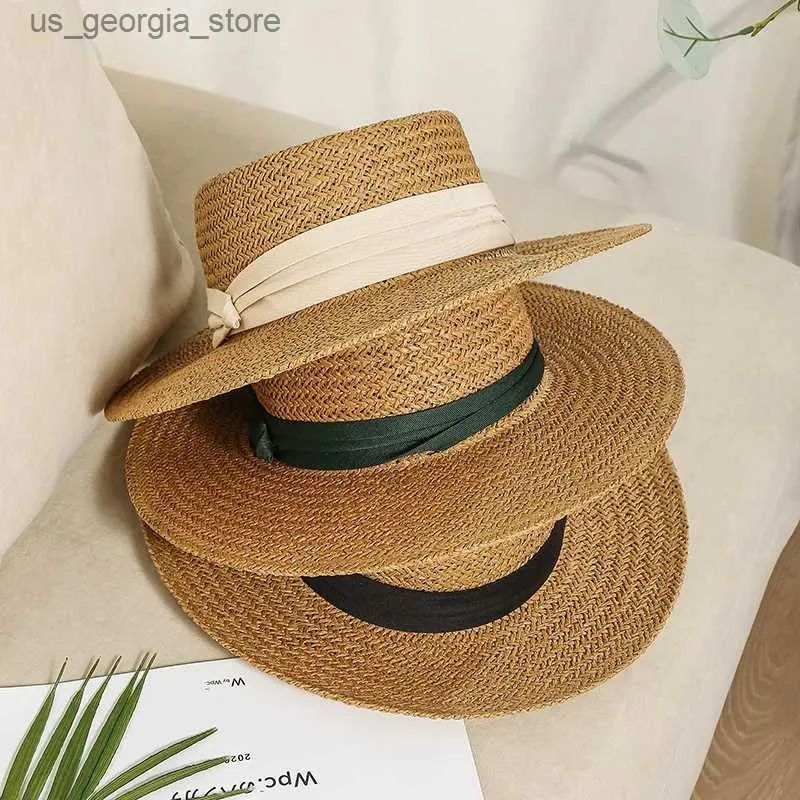 Wide Brim Hats Bucket Hats 10 Colors Summer Beach Str Hat Womens Folding Wide Side Casual Panama Hat Sunshade Concave Top Hat Travel Sun Hat Y240319