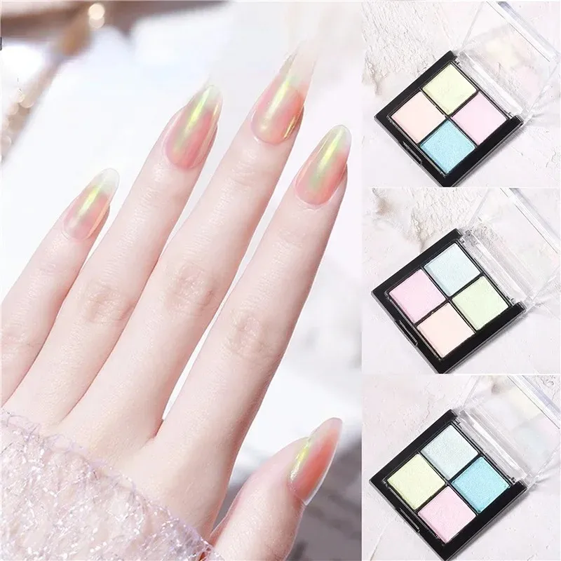 4 ألوان Shimmer Aurora Pearl Nail Nail Powder Neon Mermaid Frbing Dust Dail Dair Chrome Mirror Pirl Polling Hololographic Plock