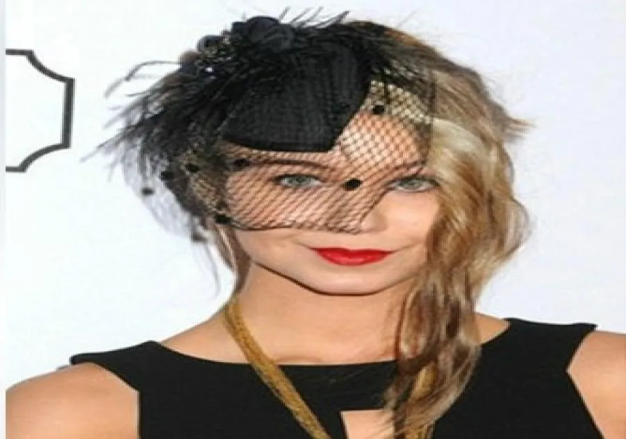 Black Bird Cage Veil Netting Face Short Party Feast British Wind Feathers Flower Fascinator Bride Hats With5516107