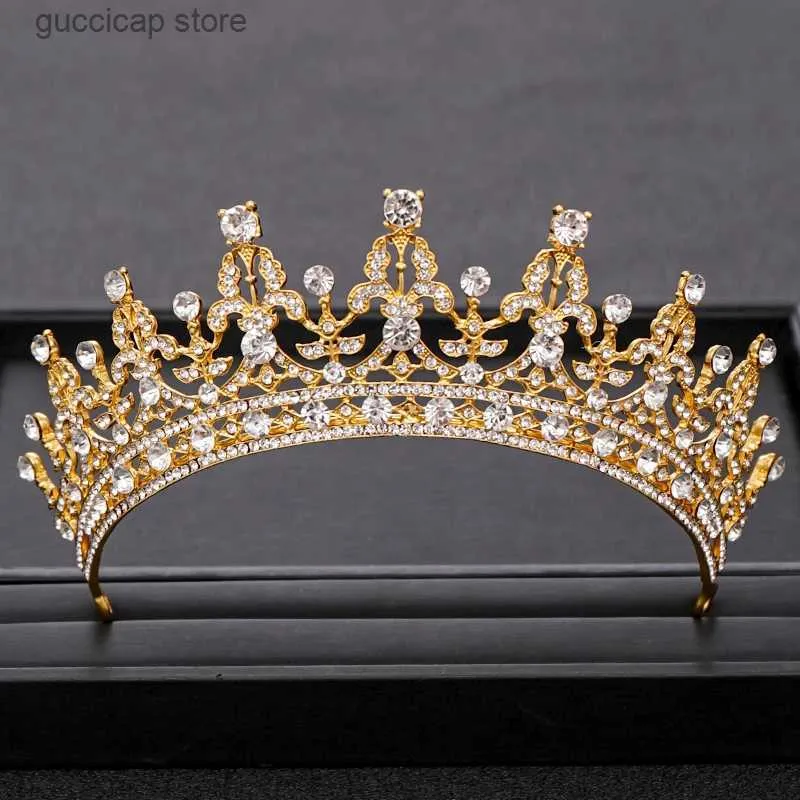 Diadèmes Vintage Couronne De Mariée Coiffe Couronne D'or Accessoires De Cheveux De Mariage Baroque Strass Fête Couronne De Cristal Couronne De Mariage De Mariée Y240319