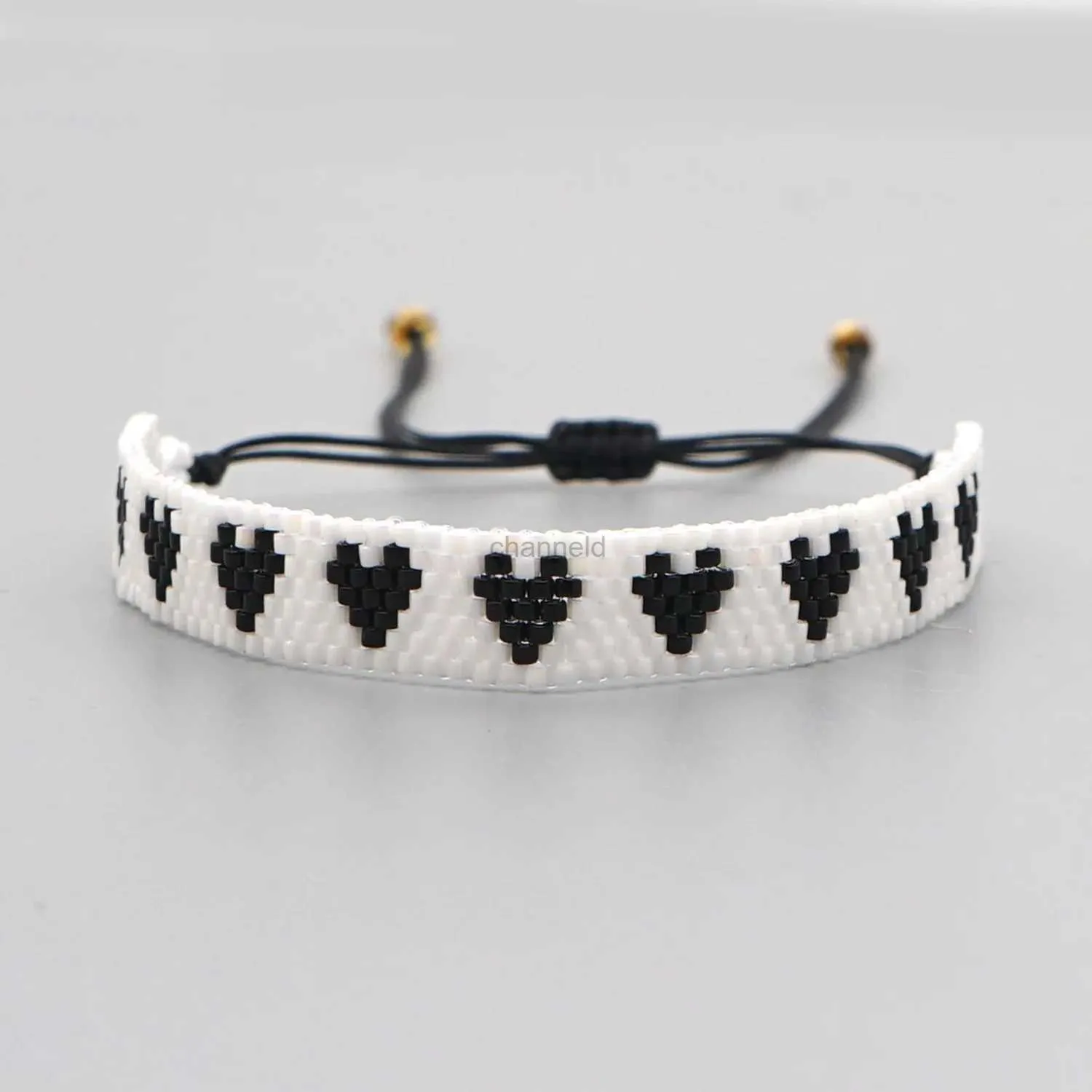 Bangle Vintage Hip Hop Punk Amor Coração Pulseira Checa Étnica Handmade Geométrica Preto Branco Estrela Pulseiras Para Casal Mulheres Jóias 240319