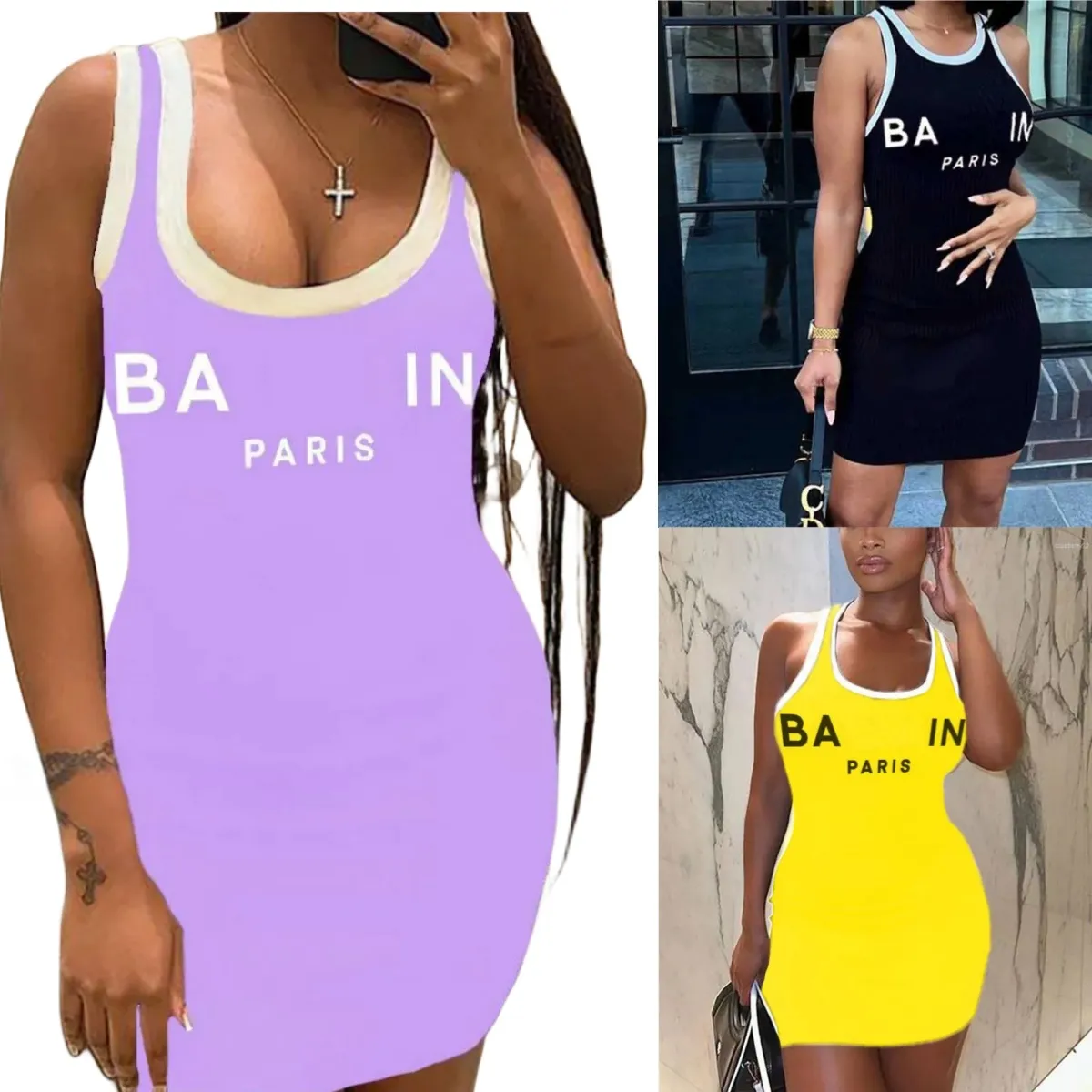 2024 Vestidos para mujer Diseñador Mujeres Vestido de talla grande Marcas de lujo Para mujer Sin mangas Bodycon Sexy Flaco Mini vestido delgado