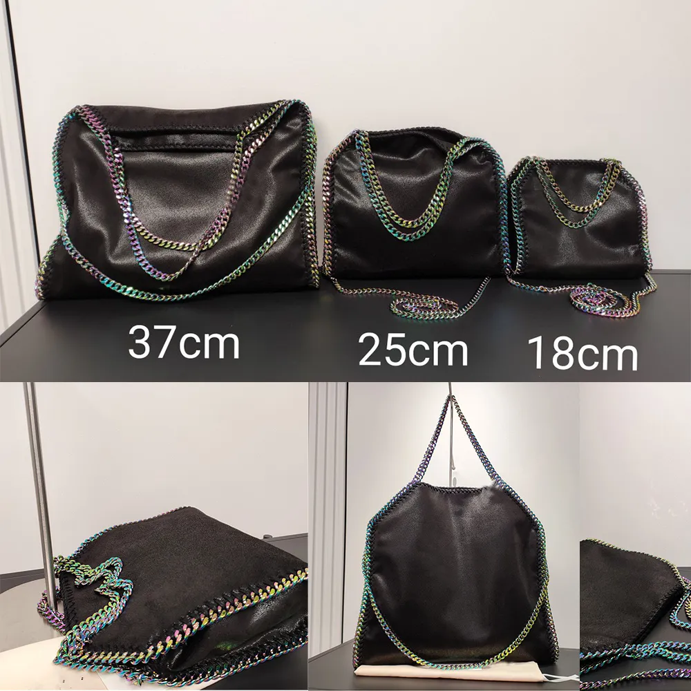 Yeni renkli zincir tasarımcı totes stellamc falabella mini alışveriş çantaları Üç kayış metal zinciri yuvarlak lüksler çanta yüksek kaliteli süet parlak omuz çantaları