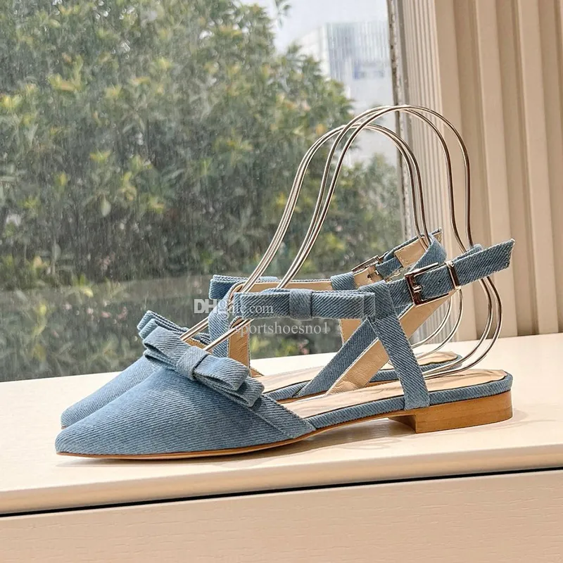 Sping-zapatos Mary Jane azules de tela de verano para mujer, Sandalias de diseñador con punta estrecha y tacones cuadrados tachonados