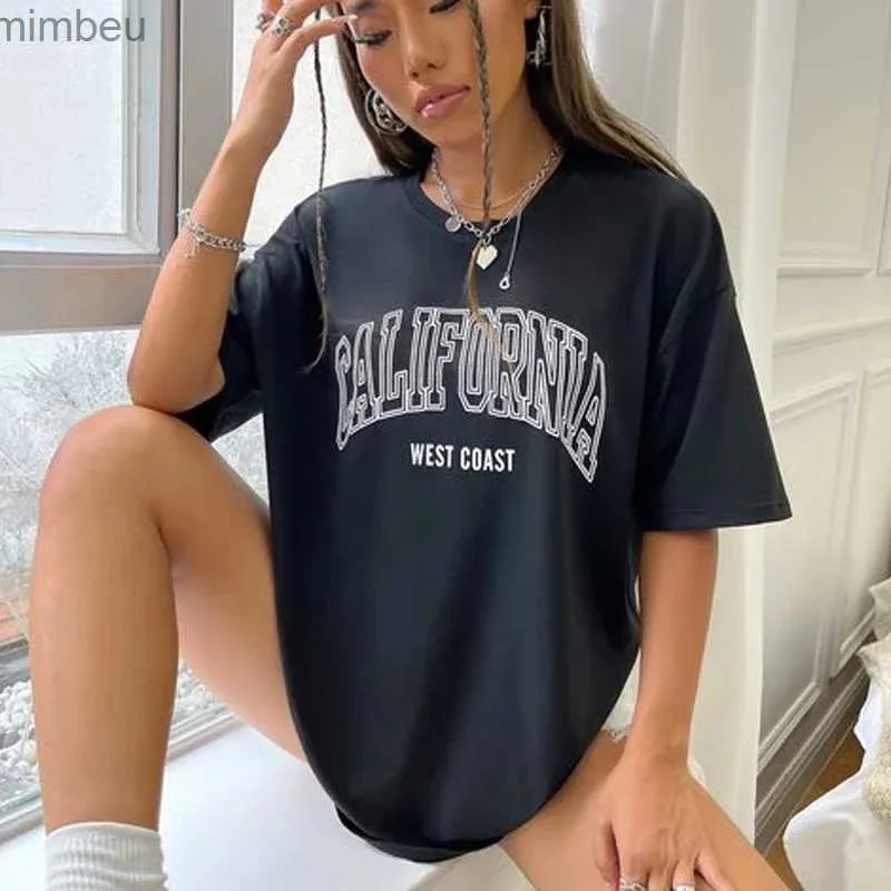여자 티셔츠 대형 T 셔츠 캘리포니아 서해안 인쇄 티셔츠 여성 빈티지 짧은 슬리브 탑 단순 고딕 양식 여성 티셔츠 C24319