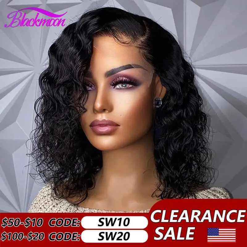 Synthetic Wigs Water Wave Lace Front Wigs for Women Brazilian Closure Bob Wig 13x4 Transparent Lace Frontal Short Wigs Human Hair Pre Plucked 240329