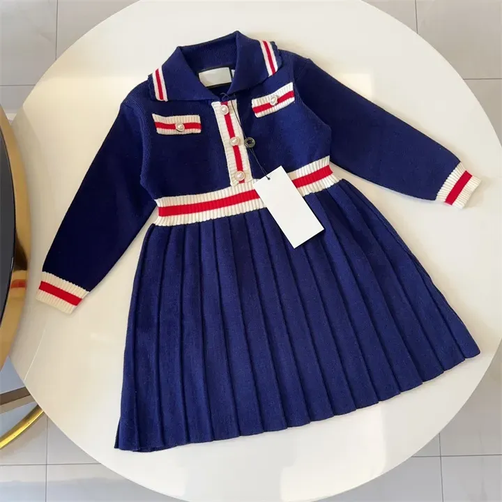 Girl Baby Knit Dress Designer Denim Skirt Autumn Winter Clothes Classic Long Sleeved Clothing Fashion Girls Kids Princess Dress Size 90-140cm CYD24031901-6