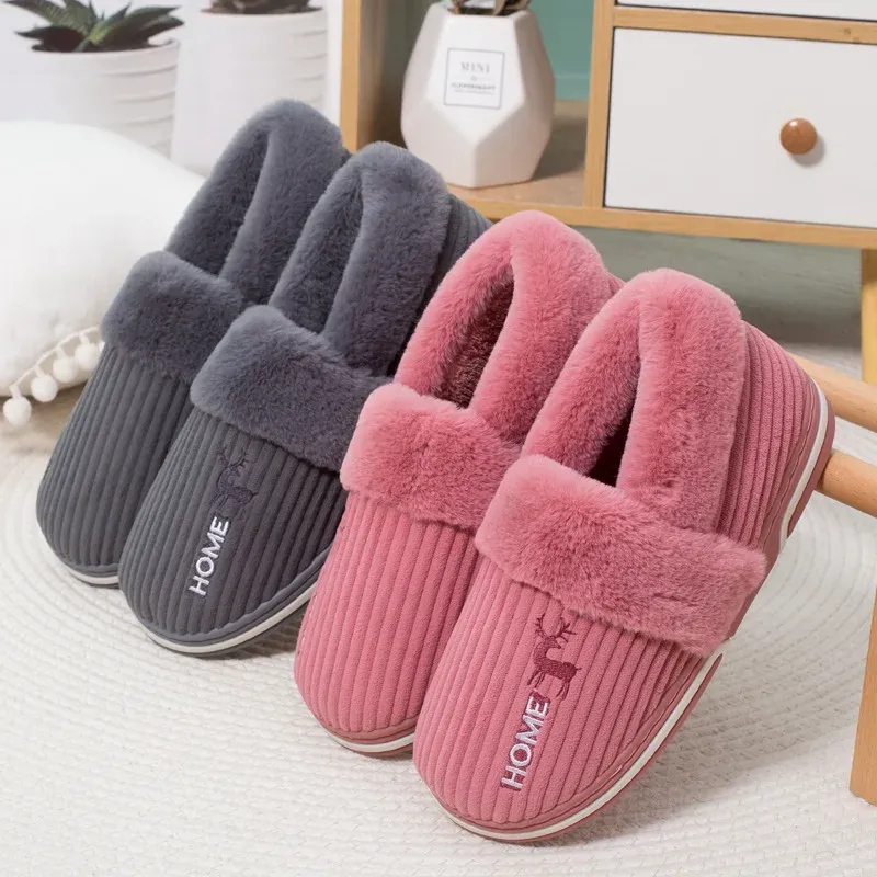 Slippers Women Men Couples Home Slippers New Fashion Warm Winter Furry Soft Short Plush Slipper Non Slip Bedroom Slides Indoor Shoes