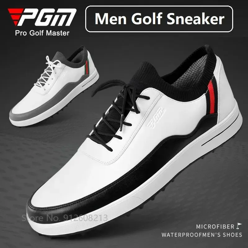 Skor PGM Male Lace Up Golf Sneaker Waterproof Men's Golf Shoes Casual Breattable Golf Trainer Antiskid Lightweight Sport Footwear