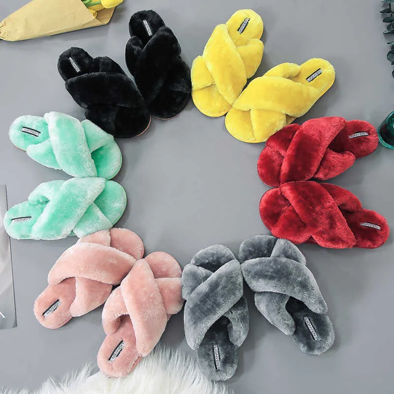 HBP Non-Brand Size 26-35 KIds and Adult Factory Direct Sell Slides Vendor Fluffy Flip Flop New Color Plush Warm Fur Slippers for Women