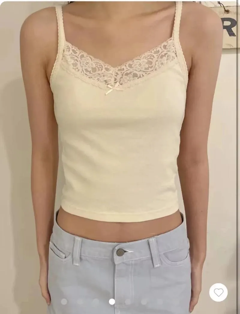 Débardeurs en dentelle pour femmes, petit gilet camisole avec nœud français, court, doux et épicé, pure et sexy