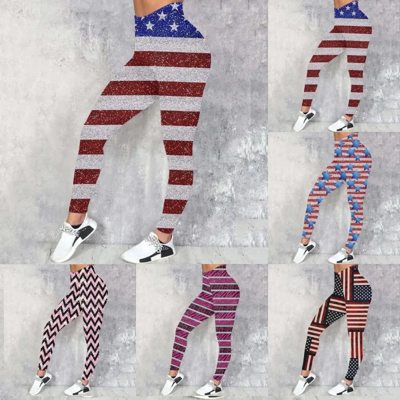 Women's Leggings Women Casual Fourth Of July Independence Day Sexy Yoga Pants For Mesh With Pockets Cotton