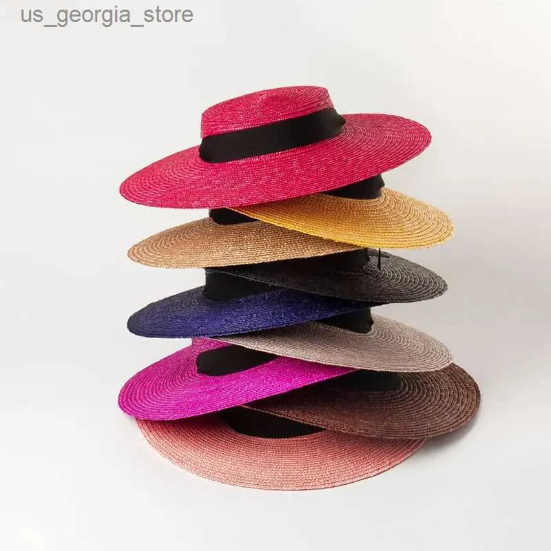 Wide Brim Hats Bucket Hats Spring/Summer New Light Flat Top Big Brown Belt Colorful Str Hat Stage Fashion Show Sunshine Shadow Str Hat Y240319