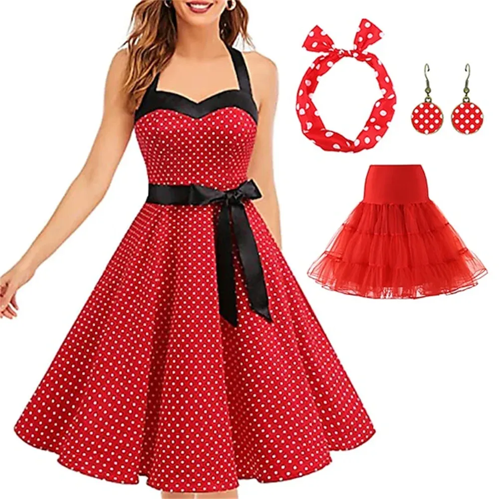 Retro vintage 1950-tal kjol a-line klänning tutu flare klänning klänning audrey hepburn kvinnor kväll maskerad klänning
