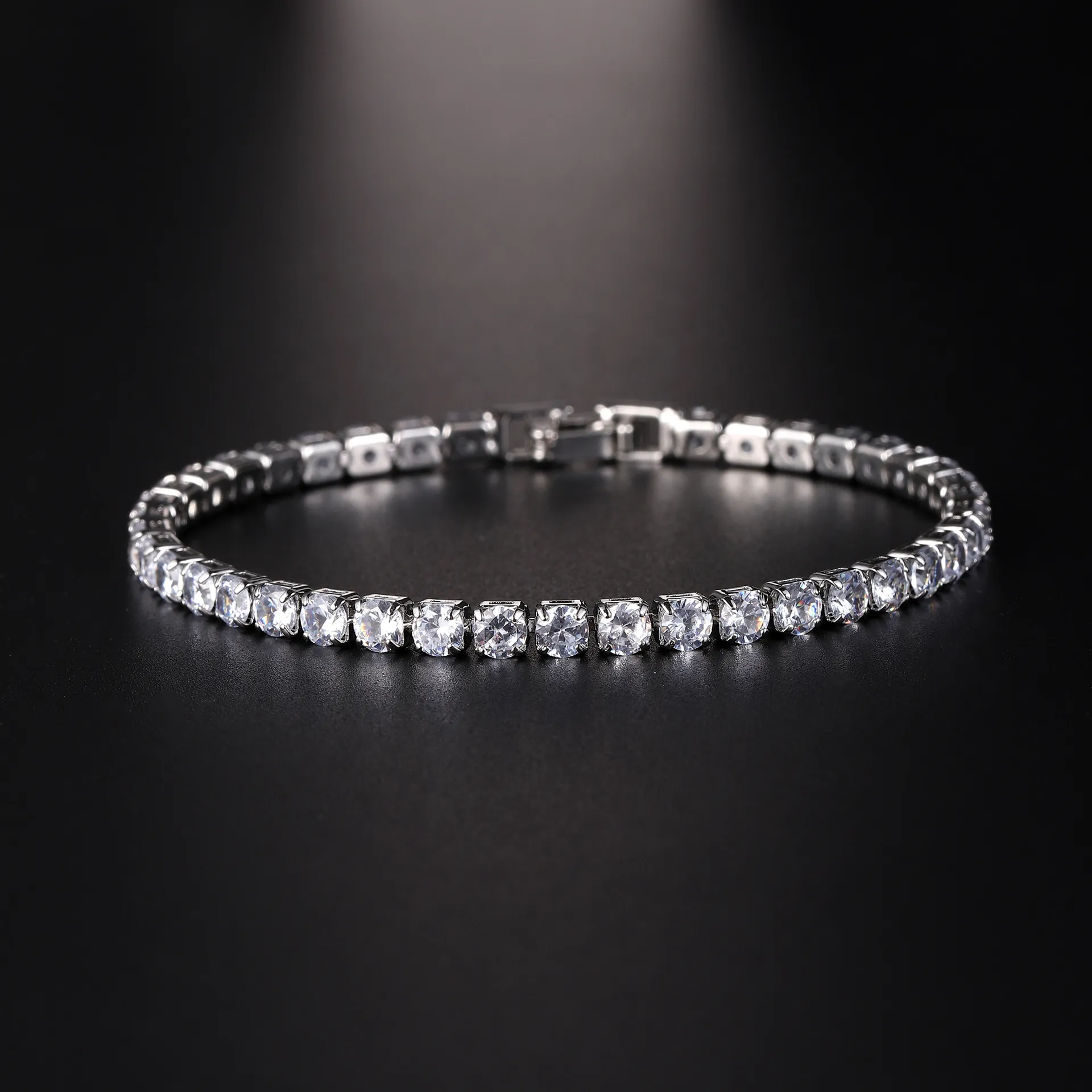 Tenis Luxury 4 mm Pulseras de circonio cúbico Cadena Pulsera de boda de cristal para mujeres Gold Sier Jewelry