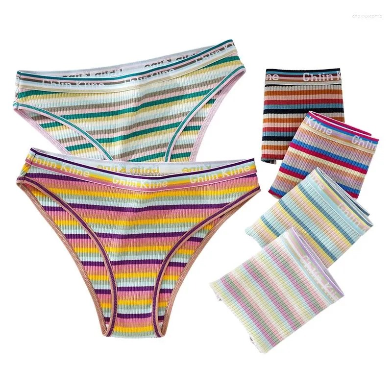 Mutandine da donna Righe arcobaleno Intimo da donna in cotone con mutandine senza cuciture Slip sportivi e traspiranti