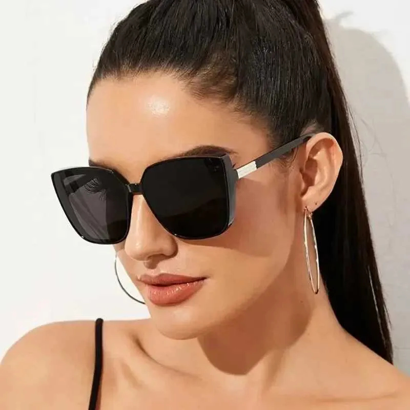 Sonnenbrille 2023 Mode Kunststoff Cat Eye Frauen Übergroße Sonnenbrille Marke Designer Vintage Retro Spiegel Sonnenbrille Für Weibliche UV400 OculosL2403