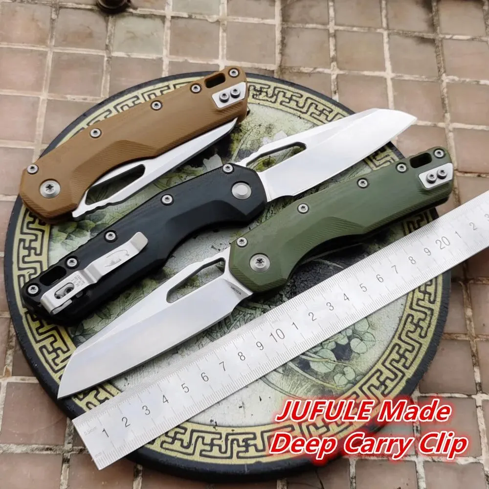 JUFULE Made MSI Deep Carry Knife Ball Bearing G10 Handle Mark M390MK Hunt Survival Tactical EDC Tool Folding Camping Pocket Knives