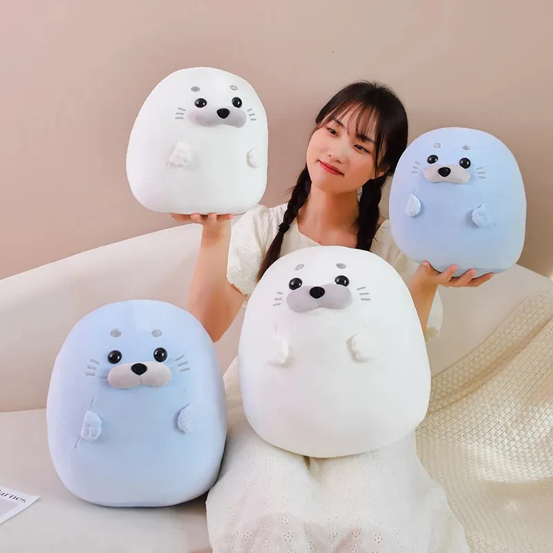 3040cm Squishy Down Cotton Seal Doll Plush Aquatic Animal Plushie Peluche Blue White Cartoon Pillow Kids Sleeping Friend Gift 240315