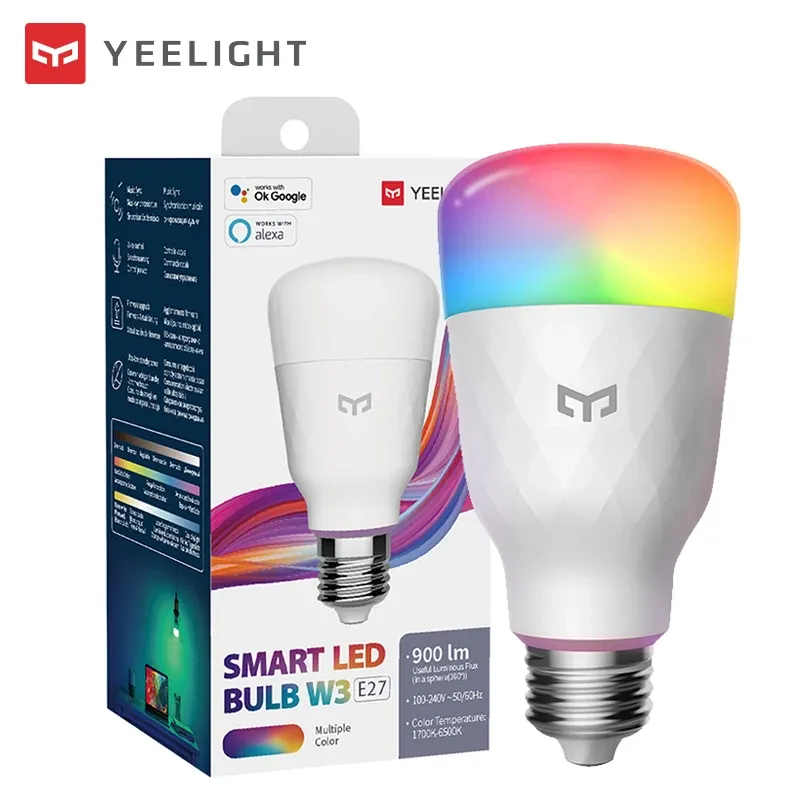 Control Yeelight Smart LED żarówka W3 Home E27 Kolor Light Lighting WIFI Pilot Regulowane Lampa Praca z Asystentem Google Alexa