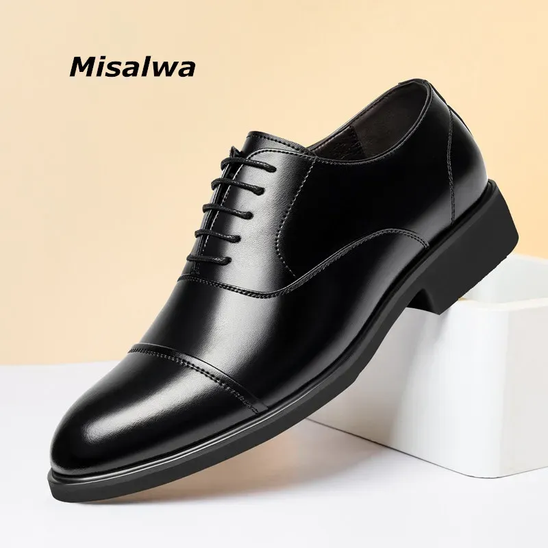 Zapatos misalwa 3746 para hombres piso / 5 cm elevación zapatos de ascensor negocios zapatos de cuero formal hombre británico traje de boda casual zapatos