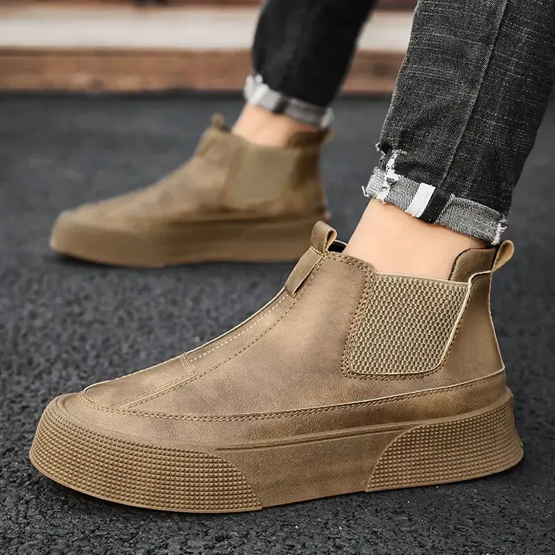 Boots Leather Boots Men Shoes Casual Slip On Patent Boots Work Retro Leather Ankle Botas Hot Sale Hombres Botas Autumn