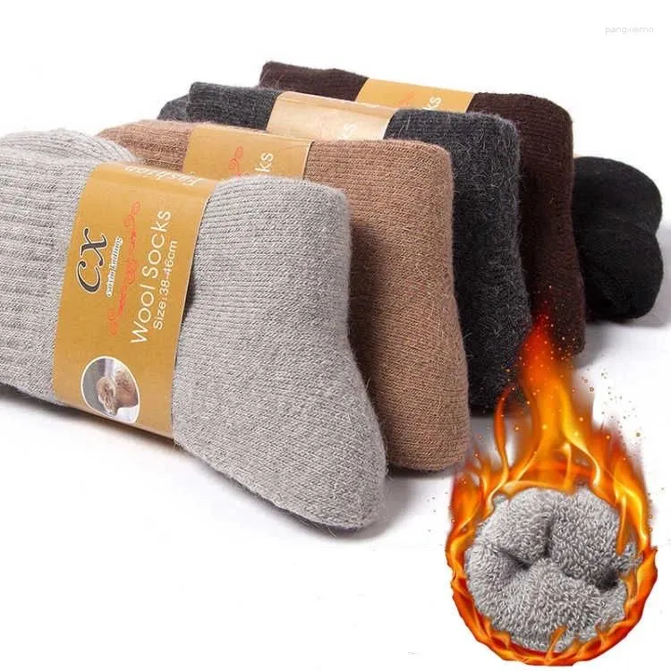 Chaussettes pour hommes 1 paire hiver épais laine chaude haute qualité mérinos mollet harajuku rétro cachemire neige hommes