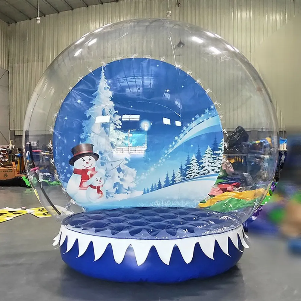 Großhandel für Weihnachten, riesiges aufblasbares Schneekugel-Blasenkuppelzelt mit Gebläse, 2 m/3 m/4 m, austauschbarer Hintergrund, menschliche Schneekugeln, klares Haus
