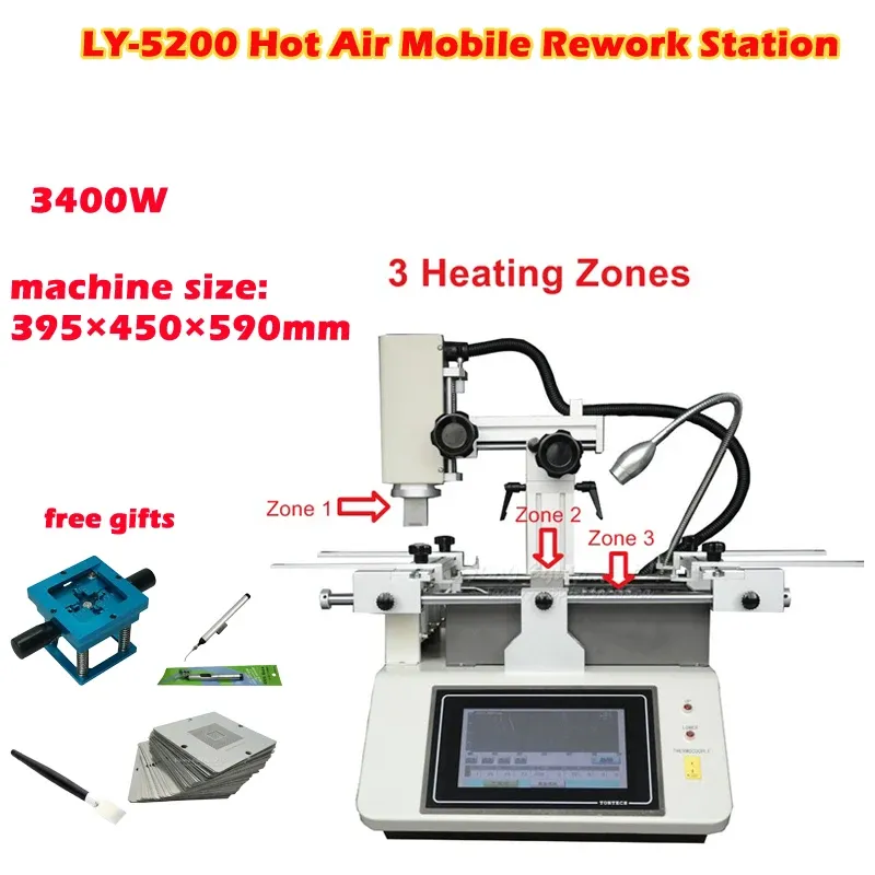 Station de réparation Mobile à Air chaud LY-5200 W, système de réparation de soudure à 3 Zones, Station de réparation Mobile avec écran tactile 3400 V, 220