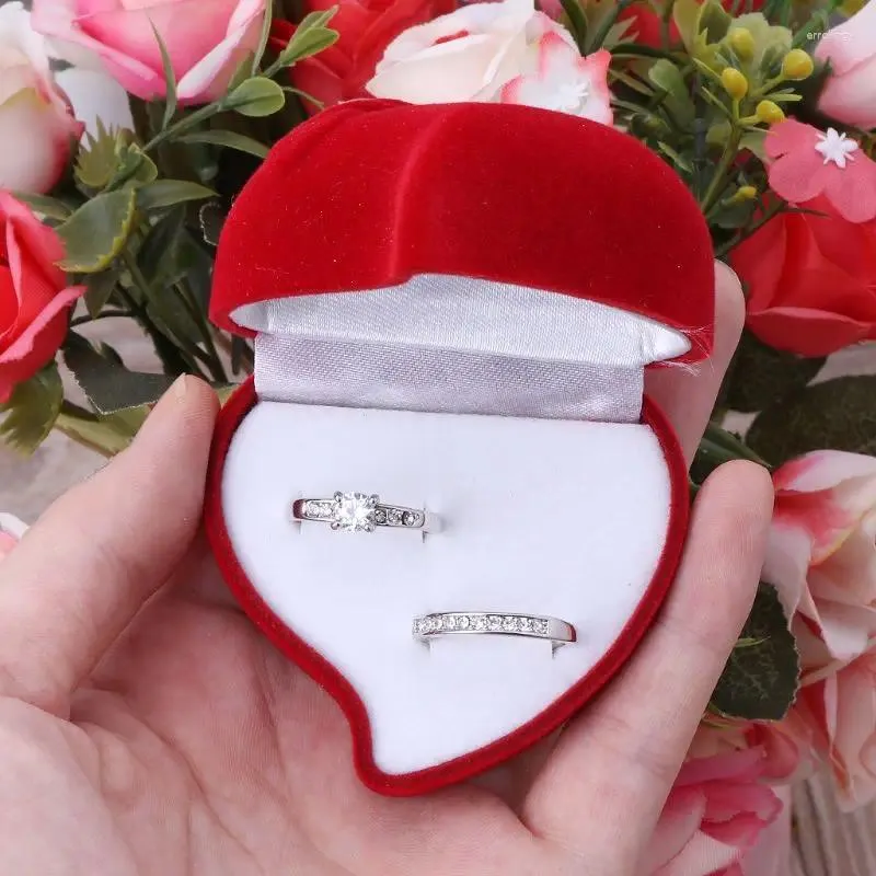 Biżuteria Walentynki Walentynki Prezent Red Rose Heart Pierścień Pudełko Pudełko Pierścień Ceremonia ślubna do upadku skrzynki