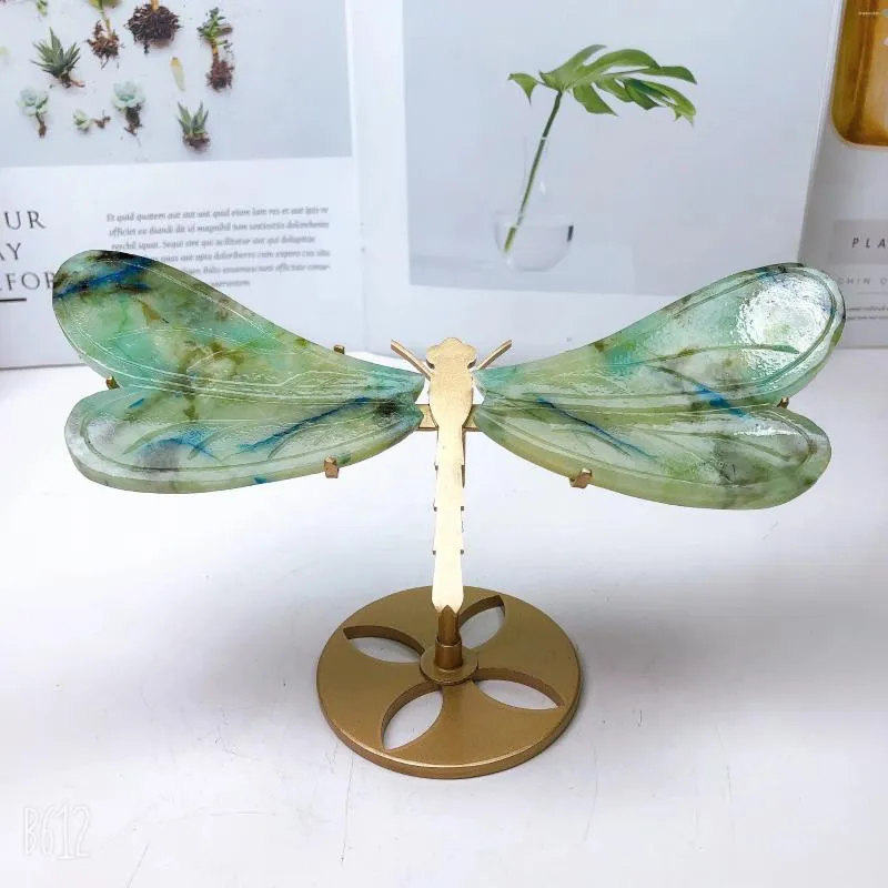 Estatuetas decorativas naturais fynchenite asas de libélula escultura em cristal artesanato com pedras preciosas para meninas presente de aniversário decorações 1 par