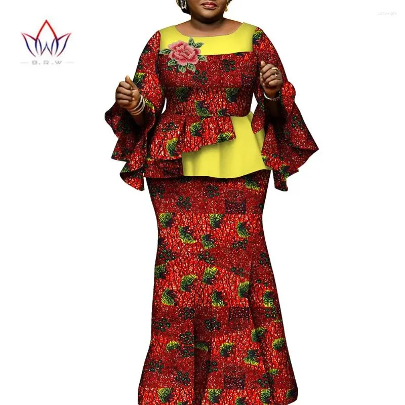 Этническая одежда, африканская одежда для женщин, комплект из 2 предметов, плиссированные топы с принтом и длинные юбки, традиционная вечеринка WY10413