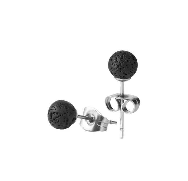 6mm 8mm 10mm Best Sellers black Natural volcanic stone earrings Lava stainless steel earrings Essential oil yoga Earrings