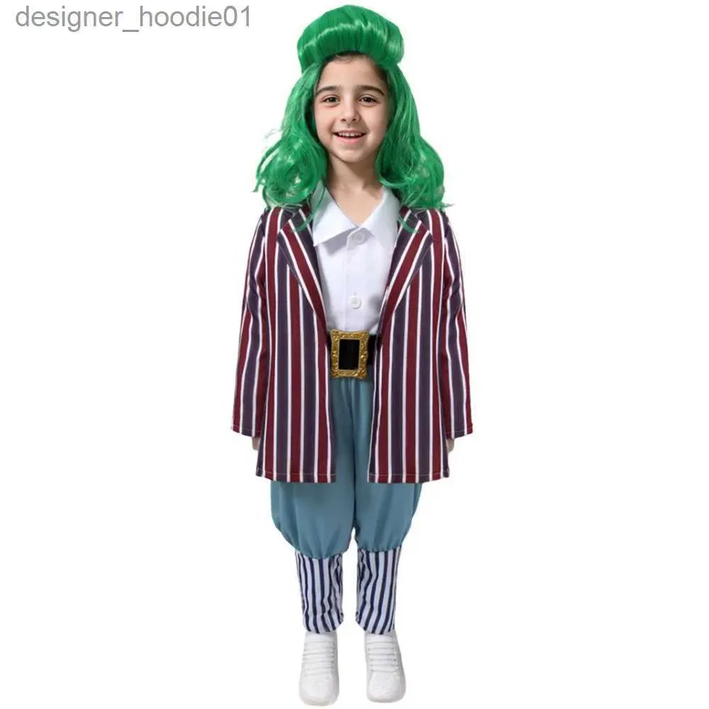 cosplay Disfraces de anime Película Fábrica de chocolate Oompa juegos de rol chaquetas para niños pantalones correas conjunto completo Loompa juego de roles conjunto para niños Fiesta de HalloweenC24320