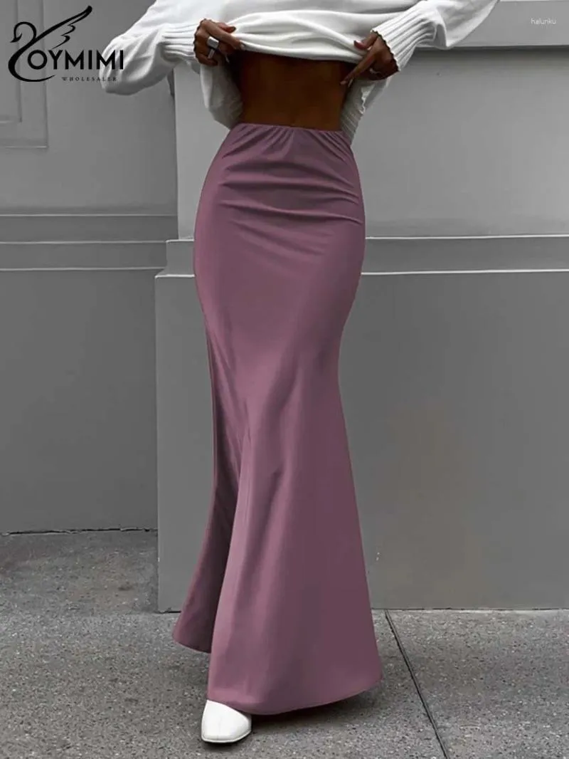 Skirts Oymimi Fashion Cameo Brown Satin Women's Skirt Elegant High Waisted Pencil Solid Spring Slim Floor-Length Female