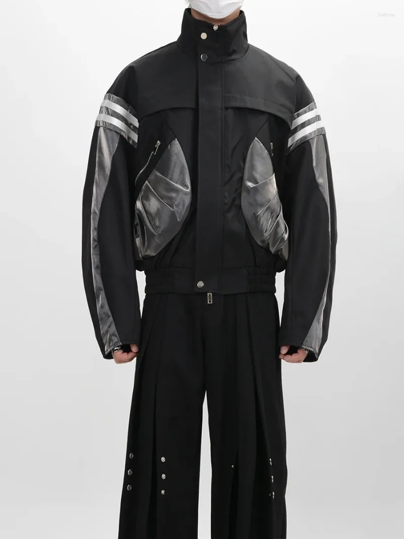 Vestes pour hommes Dark Avant-Garde Style Vêtements Déconstruction Réfléchissant Patchwork Veste Automne Col Montant Bomber