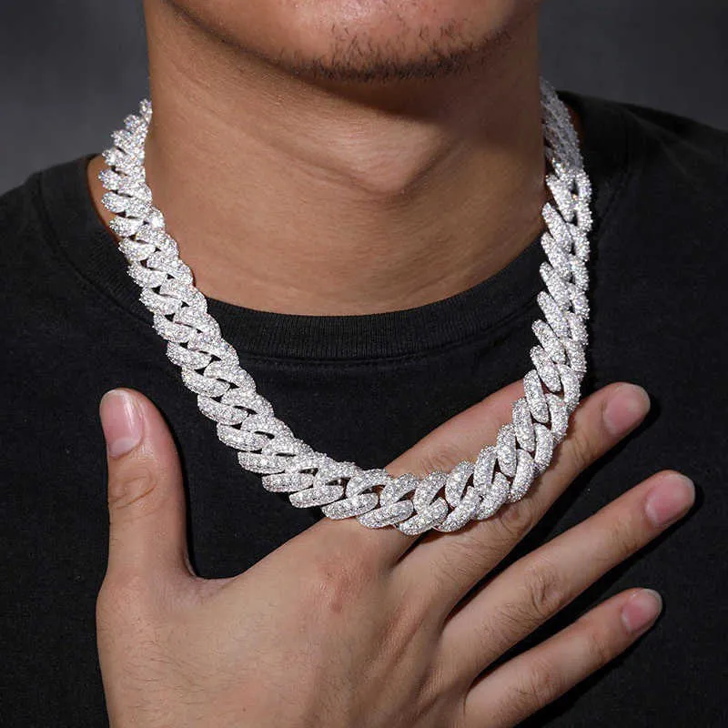DHgate 15mm Shine Necklace Moissanite Cuban Link Chain in 925 Silver Jewelry
